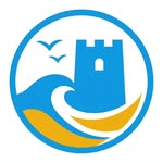Logotipo de la app Donde ir en Torrevieja: una torre junto al mar y unas gaviotas.